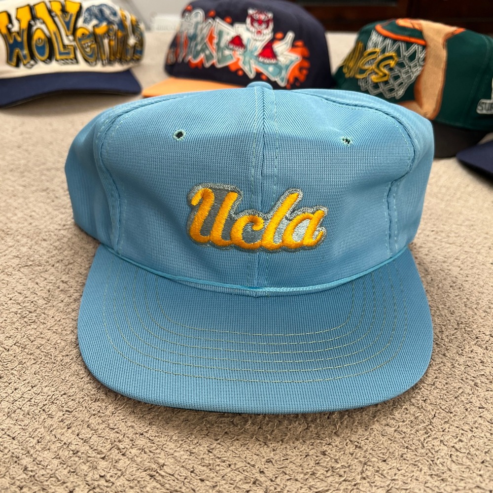 Vintage 1980s UCLA Bruins Snapback Hat Light Blue Script Logo Universal Ind Inc